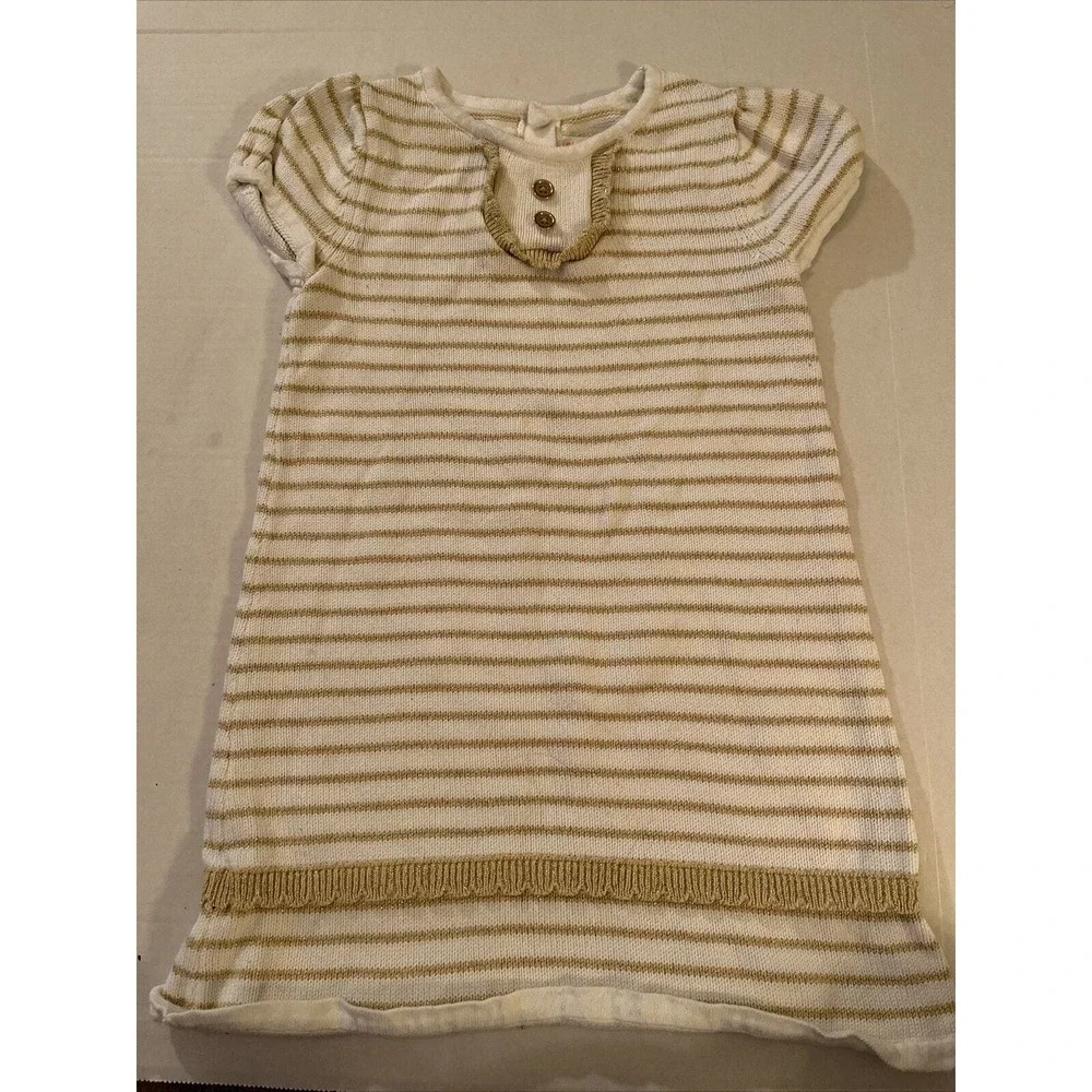 Girls Gymboree Size 3t Sweater Dress White And Gold Metallic